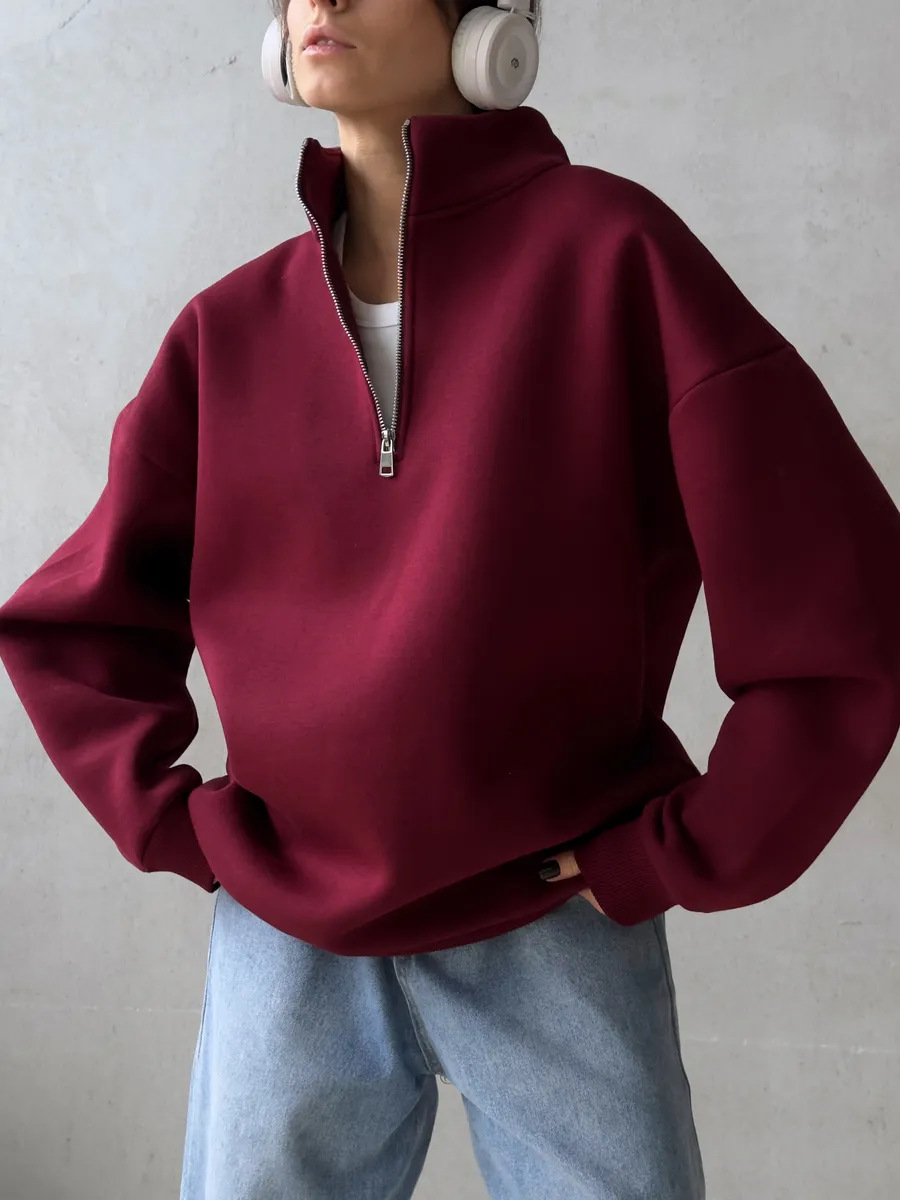 Streetwear Brand Hoodies - Amerikan Retro Yarım Fermuar Alfabe Yama