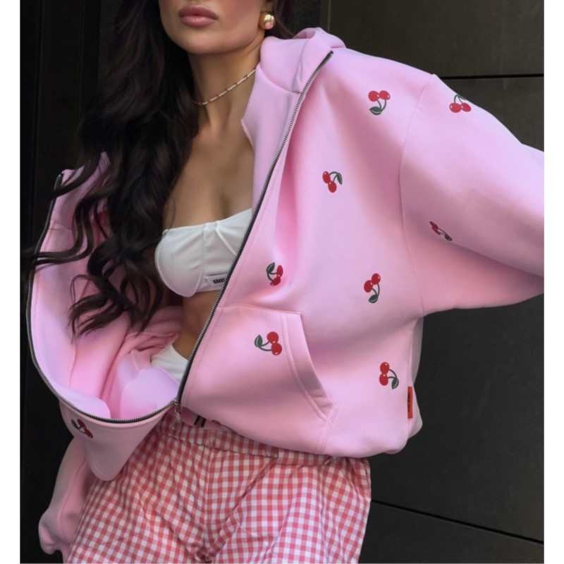 Kadın Kiraz Baskılı Kazak Ceke - Streetwear Brand Hoodies incelemesi ve fiyatı