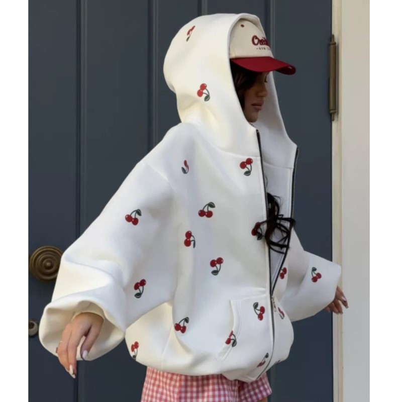 Kadın Kiraz Baskılı Kazak Ceke - Streetwear Brand Hoodies incelemesi ve fiyatı