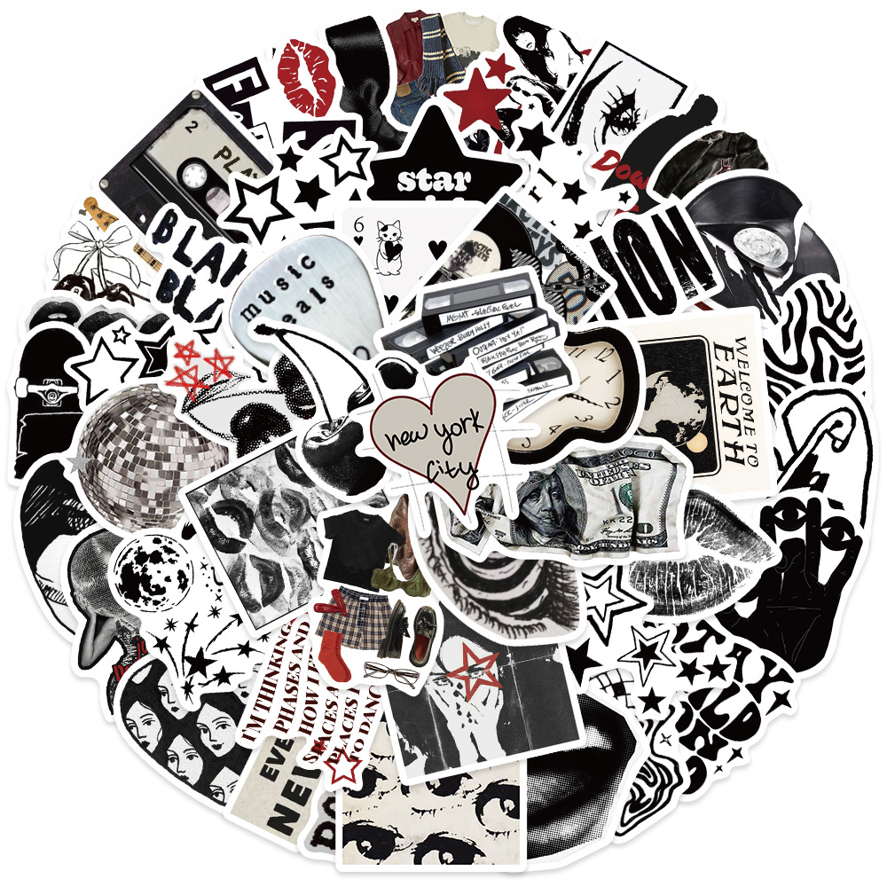 10/50 adet 90s 00s Retro Siyah - Streetwear Brand Stickers incelemesi ve fiyatı